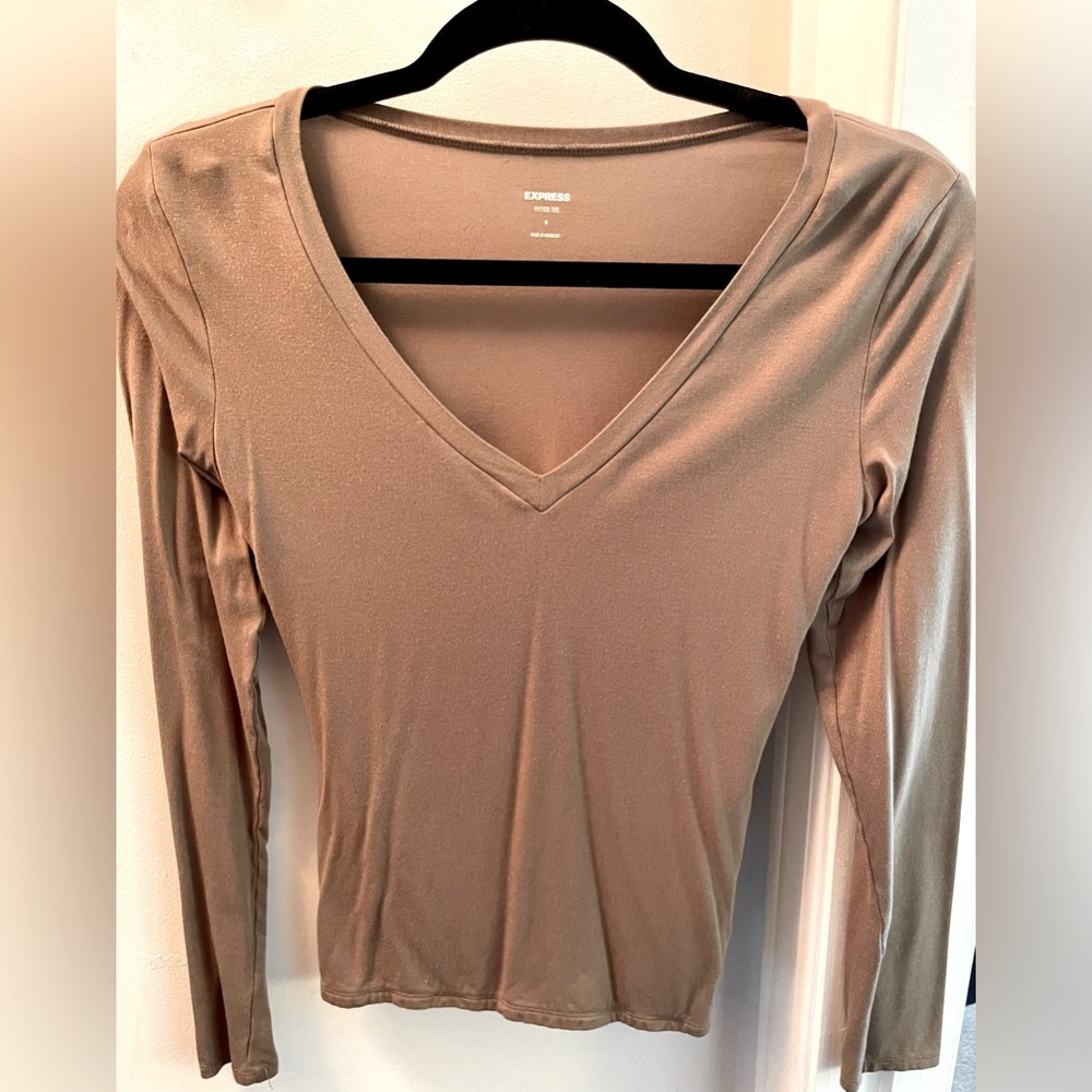 Express Shimmery Tan Shirt